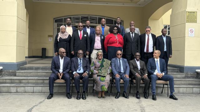 SWAKOPMUND, 08 October 2024 - Vice President Netumbo Nandi-Ndaitwah photographed with Deputy Minister of Information, Communication and Technology (MICT) Modestus Amutse, Erongo Governor Neville Andre Itope and NBC Director General Stanley Similo along other heads of national broadcasters across SADC who are attending the 8th SABA Broadcast and Digital Media Convention and AGM at Swakopmund. (Photo by: Isabel Bento) NAMPA