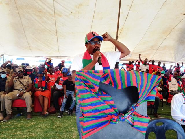 OSHIPALA, 12 October 2024 - SWAPO Party member of Parliament Natangwe Iithete speaking during a mini rally held at Oshipala village in Olukonda constituency on Saturday. (Photo by Maria David)NAMPA 