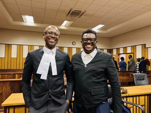 WINDHOEK, 14 OCT (NAMPA)- Lawyers Sisa Namandje and Gilroy Kasper pictured at the Windhoek High Court. (Photo by: Eba Kandovazu)