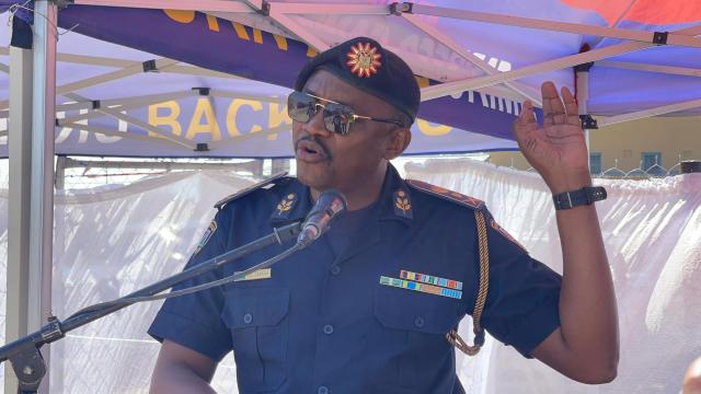 OSHOOPALA, 16 October 2024 - Oshana Regional Commander Commissioner Naftal Lungameni Sakaria speaking during the official opening of the Oshoopala satellite police station on Wednesday. (Photo by Maria David)NAMPA