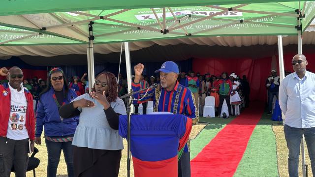 SWAKOPMUND, 20 October 2024 - President Nangolo Mbumba addressing at a SWAPO Party Star Rally held at Swakopmund on Sunday. (Photo by: Isabel Bento) NAMPA