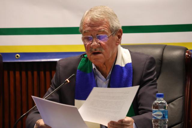 President of the Republican Party, Henk Mudge speaking at a press conference in Windhoek. (Photo by Andreas Thomas) NAMPA