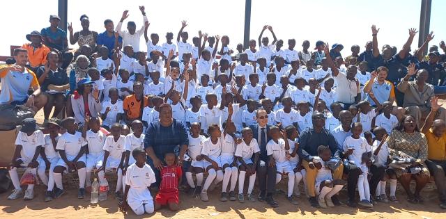 OPUWO, 21 OCTOBER 2024 - The Real Madrid Foundation launched its training clinic for young boys and girls on Monday at the Newman Katuta Stadium in Opuwo as part of its Educational Football Programme. (Photo by: Uakutura Kambaekua) NAMPA.