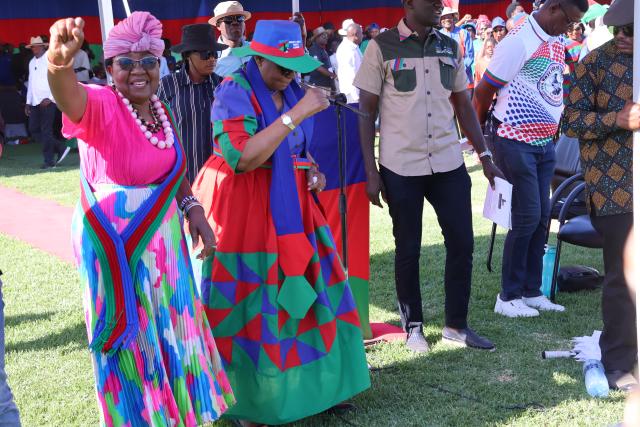 OTJIWARONGO, 26 October 2024 - The Swapo Party Secretary-General, Sophia Shaningwa (L) together with the party's Presidential candidate Nelumbo Nandi-Ndaitwah (second left) at a political campaign rally at Otjiwarongo in the Otjozondjupa Region on Saturday afternoon. (Photo by: Mulisa Simiyasa) NAMPA