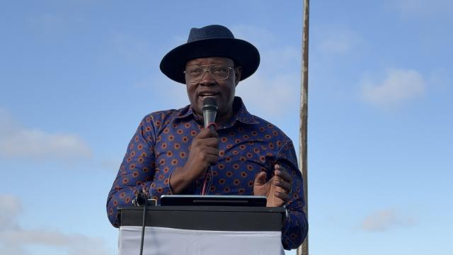 WALVIS BAY, 02 NOV (NAMPA) - Leader of the Popular Democratic Movement (PDM) McHenry Venaani speaking at the party’s star rally at Walvis Bay on Saturday. (Photo by: Isabel Bento) NAMPA