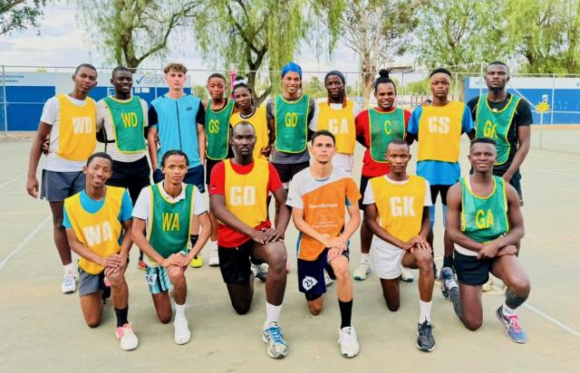 WINDHOEK, 03 November 2024 - Netball Namibia men's training squad for the 2024 Africa Netball Cup from the back row from left to right; Valentino Tujendapi (Otjozondjupa), Kotjii Kavari (Khomas), Hannes von Wielligh (Khomas), Conzalez Louis (Otjozondjupa), Suratiaan Khakisi (Hardap), Rivaldo Omeb (Erongo), Inselly Oxurub (Otjozondjupa), Bradley Geigub (Otjozondjupa), Immanuel /Uirab (Kunene), Frank Makaya (Zambezi), Front row from left to right : Devian Goagoseb (Otjozondjupa), Lorenzo Davids (Kharas), Nguvitjita Tjikungu (Khomas), Zachary Philander (Khomas), Leonard Somseb (Oshikoto), Telwin Tjiuongua (Erongo). (Photo: contributed) NAMPA 
