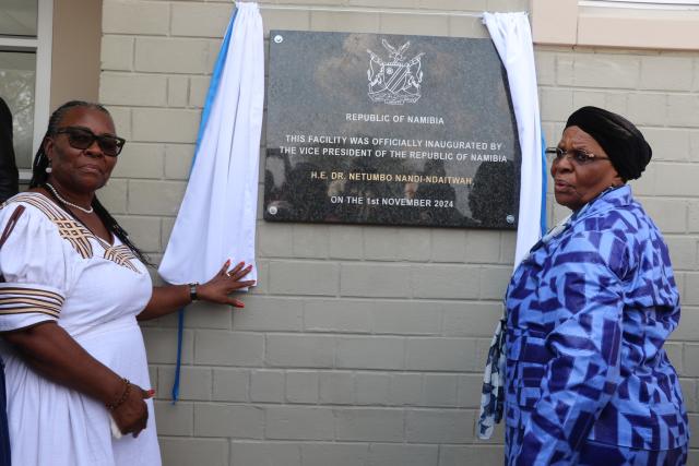 KATIMA MULILO, 03 November 2024 - Namibia’s Vice President and Swapo Party Presidential candidate, Netumbo Nandi-Ndaitwah officially inaugurated the Schukmansburg combined school hostel on Friday. In this photo, she is flanked by the Minister of Education, Arts and Culture, Anna Nghipondoka. (Contributed)