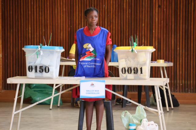 OTJIWARONGO, 13 November 2024 - The Electoral Commission of Namibia (ECN)'s Otjiwarongo Polling Station Ballot Box Controller, Naita Ndango on Wednesday at  Otjiwarongo. (Photo by: Mulisa Simiyasa) NAMPA