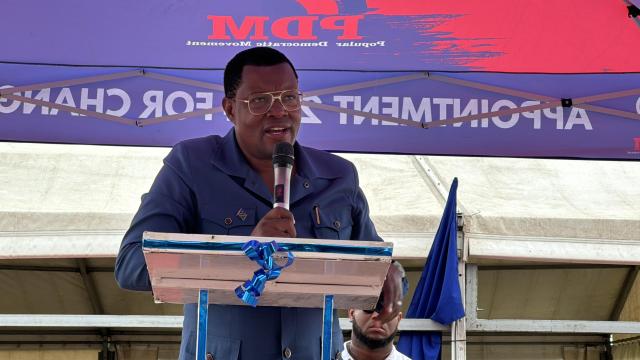 OSHAKATI, 16 November 2024 - Leader of the Popular Democratic Movement (PDM) McHenry Venaani addressing a rally at Oshakati on Saturday. (Photo by Maria David)NAMPA 