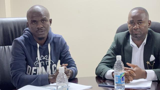 SWAOPMUND, 22 November 2024 - FIBANA Secretary General and Chairperson, Immanuel Festus and Mathias Ndeulita, at a recent media briefing to announce the establishment of the housing federation. (Photo by: Isabel Bento) NAMPA