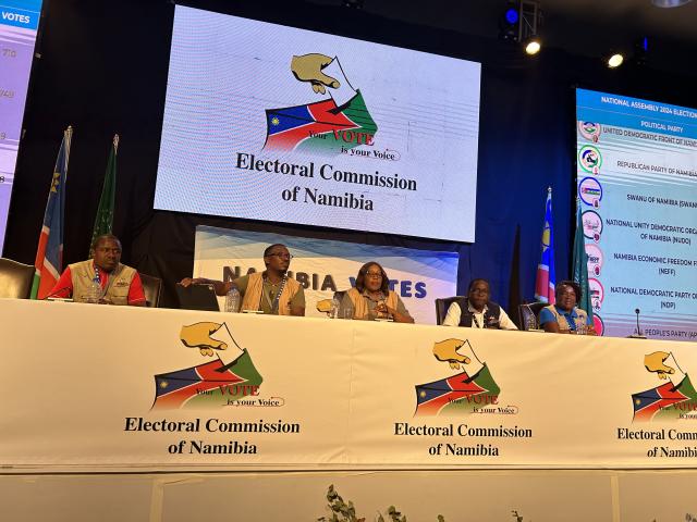 WINDHOEK, 02 December (NAMPA)-The Electoral Commission of Namibia (ECN) Chairperson, Elsie Nghikembua, flanked by ECN Commissioners and Chief Electoral Officer, Peter Shaama. (Photo by: Eba Kandovazu)