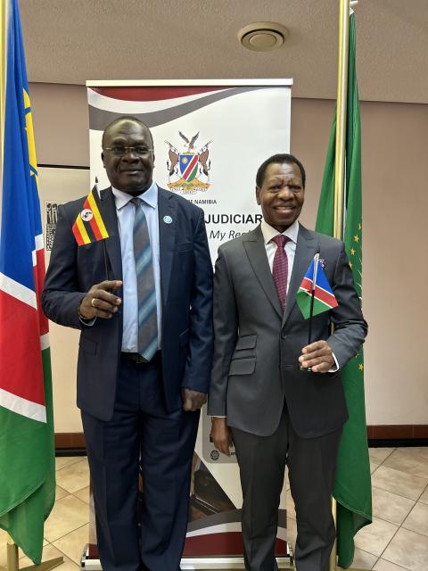 WINDHOEK, 10 JAN (NAMPA)- Uganda’s Chief Justice Alfose Owiny-Dolo and Namibia’s Chief Justice Peter Shivute. (Photo by: Eba Kandovazu).