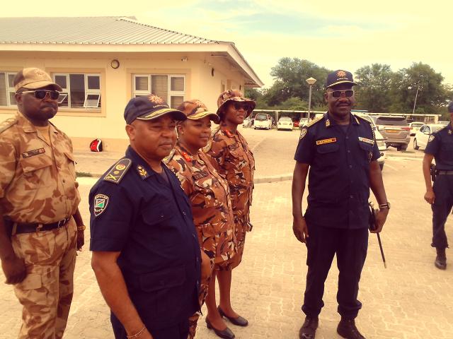 KATIMA MULILO, 16 January 2025 - NamPol Inspector General, Joseph Shikongo (far right) has urged Zambezi police officers to work hard this year. He is seen with the Zambezi Police Regional Commander, Commissioner Andreas Shilelo (in blue) and other senior police officers. (Photo by: Michael Mutonga Liswaniso) NAMPA
