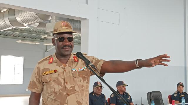 ONDANGWA,  20 January 2025 - The Namibian Police Force Inspector General Jospeh Sgikongo addressing trainess at  Ruben ‘Danger’ Ashipala Police Training Centre in Oshana region. (Photo: Maria David)NAMPA