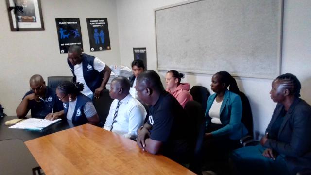 KATIMA MULILO, 23 January 2025 - The extradition of Chante Coetzee (in pink) from Zambia to Namibia was successfully effected on Thursday at the Wenela border post. (Photo by: Michael Mutonga Liswaniso) NAMPA
