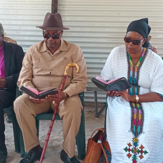 ETUNDA, 09 February 2025 - Ongandjera King Johannes Mupiya and his wife Adelheid Mupiya pictured at the Nujoma homestead at Etunda. (Photo by: Maria David) NAMPA