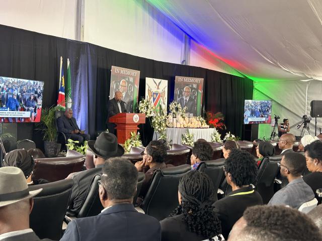 WINDHOEK, 14 February 2025 - NCCI Director, Vetumbuavi Mungunda delivering his tribute to Founding President Sam Nujoma. (Photo by: Eba Kandovazu) NAMPA