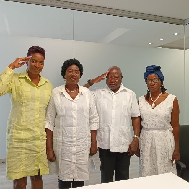 ONGWEDIVA, 15 February 2024 - Namibians who studied in Cuba, including (from left) Mire Christof, Saima Shaanika, Shau Christopher and Angelina ‘Rex’ Angula, remember Founding President Sam Nujoma not just as the president, but as a mentor, an educator, and a father figure. (Photo by: Maria David) NAMPA 