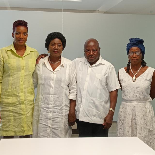 ONGWEDIVA, 15 February 2024 - Namibians who studied in Cuba, including (from left) Mire Christof, Saima Shaanika, Shau Christopher and Angelina ‘Rex’ Angula, remember Founding President Sam Nujoma not just as the president, but as a mentor, an educator, and a father figure. (Photo by: Maria David) NAMPA 