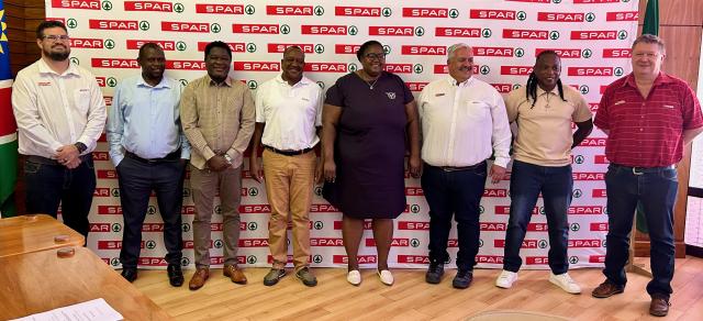 WINDHOEK, 18 February 2024 - Namibian Spar 10km run organisers and members of the Ministry of Sport, Youth and National Service pose for a photo during the launch of the 2025 edition of the 10km Spar Run in Namibia, Windhoek. (Photo by: Hesron Kapanga) NAMPA