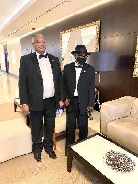 WINDHOEK, 25 February (NAMPA)- Ambassador Patrick Nandago and Founding President Sam Nujoma. (Photo contributed)