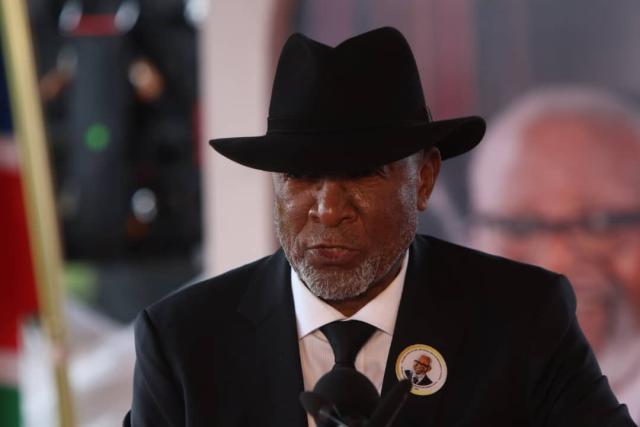 WINDHOEK, 28 February 2025 - President Nangolo Mbumba speaks during the memorial service held for Founding President Sam Nujoma in Windhoek on Friday. (Photo by: Hesron Kapanga) NAMPA