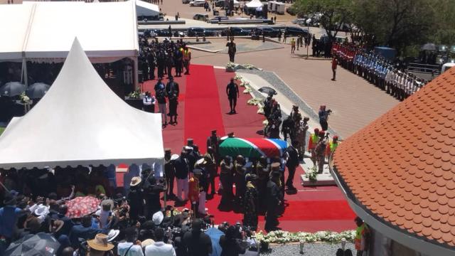 WINDHOEK, 01 March 2025 - The casket of Namibia's Founding President Sam Nujoma being taken for burial in the mausoleum at Heroes Acre (Photo: Andreas Thomas) NAMPA