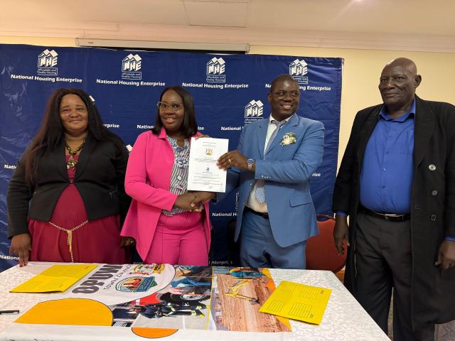 ONDANGWA, 06 March 2025 - The National Housing Enterprise (NHE) and the Opuwo Town Town Council signed MoU to address housing challenges. (Photo: Maria David)NAMPA