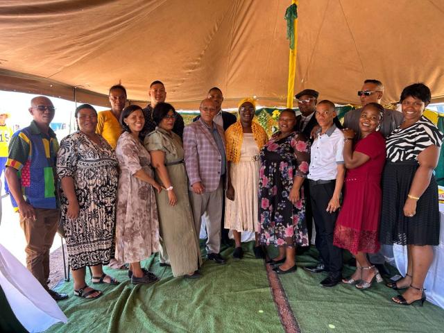 MARIENTAL, 11 March 2025 (NAMPA) - The Deputy Minister of Mines and Energy, Kornelia Shilunga with local authorities at the official inauguration of electrification projects in Hardap region on Tuesday in Maltahohe.
(Photo: contributed by MICT) NAMPA
