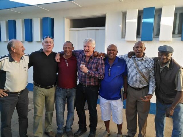 WINDHOEK, 12 March 2025 - The late George Gariseb (blue shirt) pictured with friends. (Photo: Contributed)