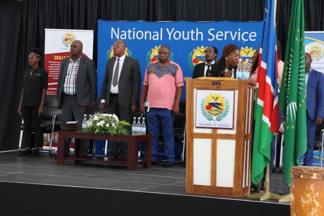 RIETFONTEIN, 17 March 2025 - A section of executives and board members of the National Youth Service (NYS) at Rietfontein centre outside Grootfontein in the Otjozondjupa Region at the official opening of the 2025 academic year on Monday morning. (Photo by: Mulisa Simiyasa) NAMPA