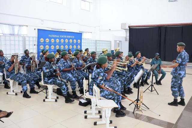 RIETFONTEIN, 17 March 2025 - The National Youth Service (NYS) Brass Band and its conductor, Petrus Kopper performs at Rietfontein centre outside Grootfontein in the Otjozondjupa Region at the official opening of the 2025 academic year on Monday morning. (Photo by: Mulisa Simiyasa) NAMPA