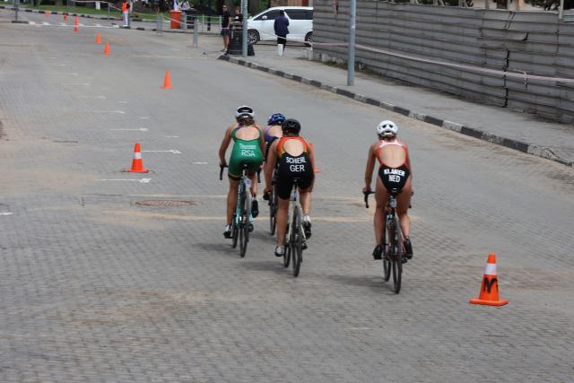 SWAKOPMUND, 22 March 2025 - The top four women racing in the Africa Triathlon Cup’s elite women’s category at Swakopmund. (Photo by: Isabel Bento)