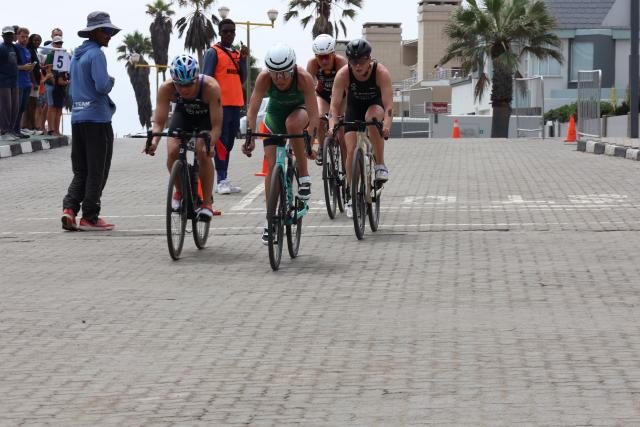 SWAKOPMUND, 22 March 2025 - The top four women racing in the Africa Triathlon Cup’s elite women’s category at Swakopmund. (Photo by: Isabel Bento) NAMPA