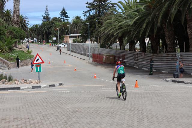 SWAKOPMUND, 22 March 2025 - Namibia’s Anri Krugel cycling during the Africa Triathlon Cup’s elite women’s category at Swakopmund. (Photo by: Isabel Bento) NAMPA