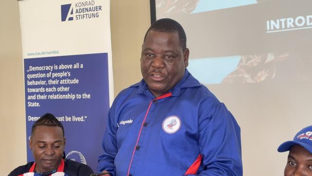 SWAKOPMUND, 24 March 2025 - Secretary General (SG) of the Popular Democratic Movement (PDM) Manuel Ngaringombe speaking at the party’s capacity-building workshop for regional coordinators and local authority leaders taking place at Swakopmund on Monday. (Photo by: Isabel Bento) NAMPA