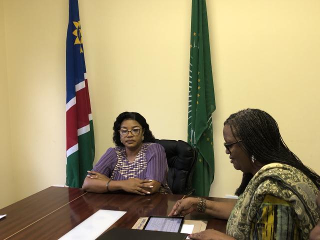 NKURENKURU, 04 April 2025 - Former governor of the Kavango West Region and now Member of Parliament, Sirkka Ausiku welcomed the new governor of Kavango West, Verna Sinimbo in Nkurenkuru on Friday. (Photo by: Lylie Joel) NAMPA