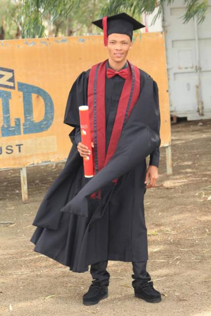 GOBABIS, 19 April 2025 - Petrus Askoek from Tsjaka Ben Hur graduated in Education (Photo:Contributed) NAMPA 