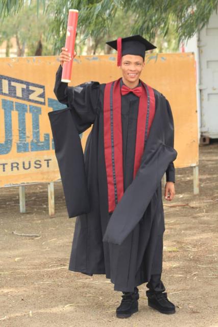 GOBABIS, 19 April 2025 - Petrus Askoek from Tsjaka Ben Hur graduated in Education (Photo:Contributed) NAMPA 