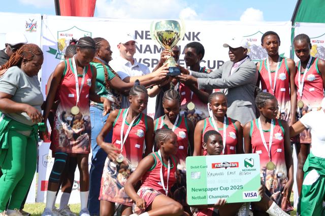 OUTJO, 21 April 2025 - Kavango East Regional Under 20 netball team crowned champions of the 2025 Nedbank Namibian newspaper cup at Outjo on Monday. (Photo by: Uakutura Kambaekua) NAMPA.
