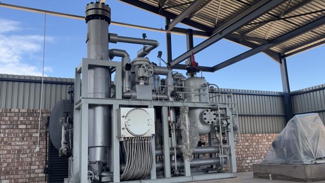DAURES, 29 April 2025 - Hydrogen recovery or purification system at the Daures Green Hydrogen Plant, used to purify hydrogen gas from the mixed syngas (a combination of hydrogen, nitrogen, carbon monoxide) before it reacts with nitrogen to form ammonia. (Photo by: Isabel Bento) NAMPA