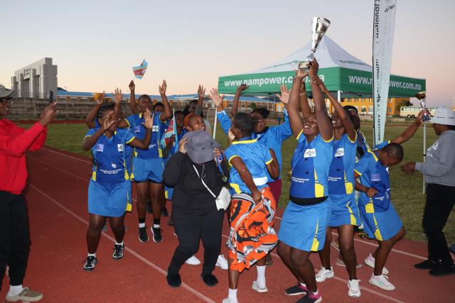 RIETFONTEIN, 04 May 2025 - The Eswatini Deaf Netball Team on Sunday afternoon celebrates their victory as champions of the 2025 National Deaf Sports Games which took place at Rietfontein Sports Stadium in the Otjozondjupa Region. (Photo by: Herson Kapanga) NAMPA 