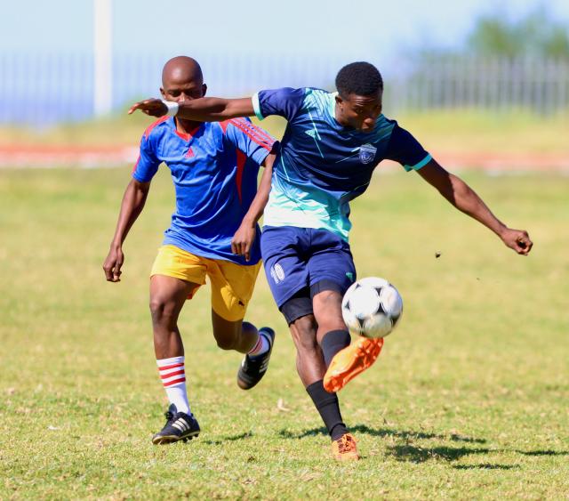 RIETFONTEIN, 04 May 2025 - Kapola Deaf Football team from Zambia player (infront) while in action during the 2025 Namibian Deaf Sports Federation (NDSF) National Games, that were held at the National Youth Service Centre in Rietfontein, Otjozondjupa Region. (Photo by: Hesron Kapanga) NAMPA