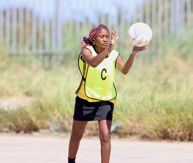 RIETFONTEIN, 04 May 2025 - A netball player while in action during the 2025 Namibian Deaf Sports Federation (NDSF) National Games, that were held at the National Youth Service Centre in Rietfontein, Otjozondjupa Region. (Photo by: Hesron Kapanga) NAMPA