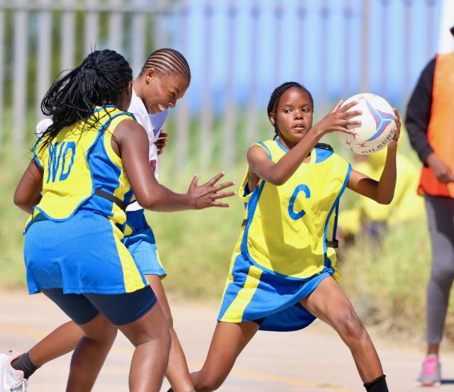 RIETFONTEIN, 04 May 2025 - Netball players while in action during the 2025 Namibian Deaf Sports Federation (NDSF) National Games, that were held at the National Youth Service Centre in Rietfontein, Otjozondjupa Region. (Photo by: Hesron Kapanga) NAMPA