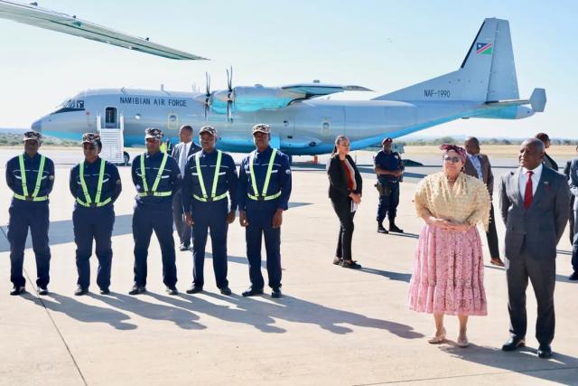 WINDHOEK, 08 May 2025 - President Netumbo Nandi-Ndaitwah inspected military aircraft (Photo: Contributed) NAMPA 