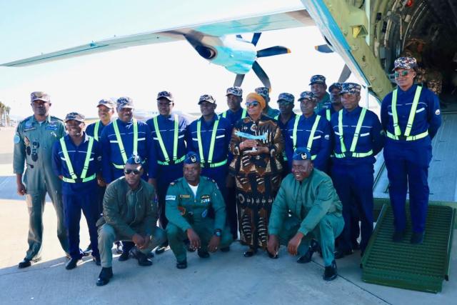 WINDHOEK, 08 May 2025 - President Netumbo Nandi-Ndaitwah inspected military aircraft (Photo: Contributed) NAMPA 