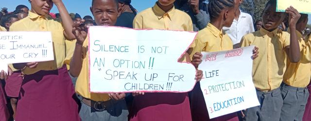 MARIENTAL 08 May 2025 - A peaceful march and memorial service were held in Gochas on Thursday to honour the three girls murdered in Okahandja. (Photo by: Charmaine Boois) NAMPA 