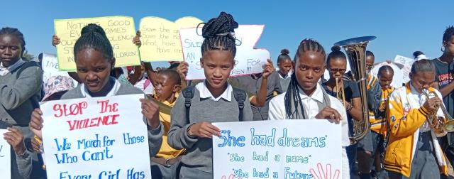 MARIENTAL 08 May 2025 (NAMPA) - A peaceful march and memorial service were held in Gochas on Thursday to honour the three girls murdered in Okahandja. (Photo by: Charmaine Boois) NAMPA 