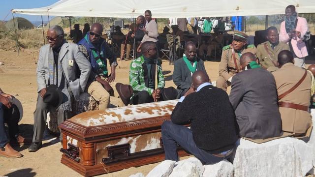 OKAHANDJA, 12 May 2025 - Some members of the Ovambanderu Youth League and other mourners who paid tribute to Senior Councillor of the Ovambanderu Traditional Authority, Gerson Kunomundu Katjirua during his burial in Okahandja on Sunday (Photo: Zebaldt Ngaruka) NAMPA 